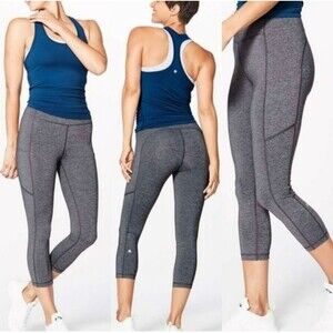 Lululemon Speed Up Crop 21” Tights Leggings: Heathered Black (Grey) size 8